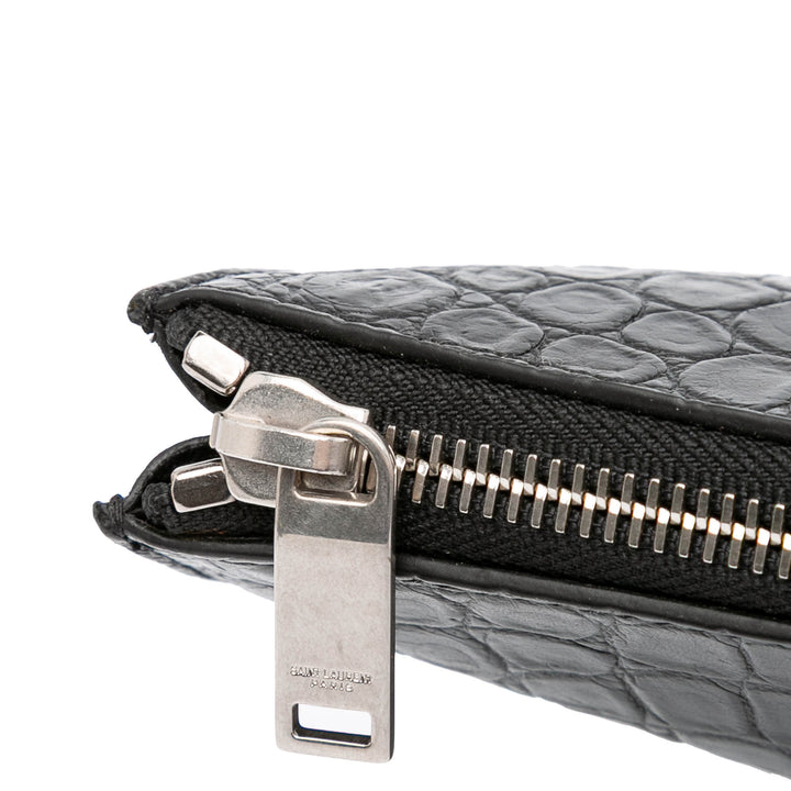 Croc Embossed Leather Clutch Black - Gaby Paris