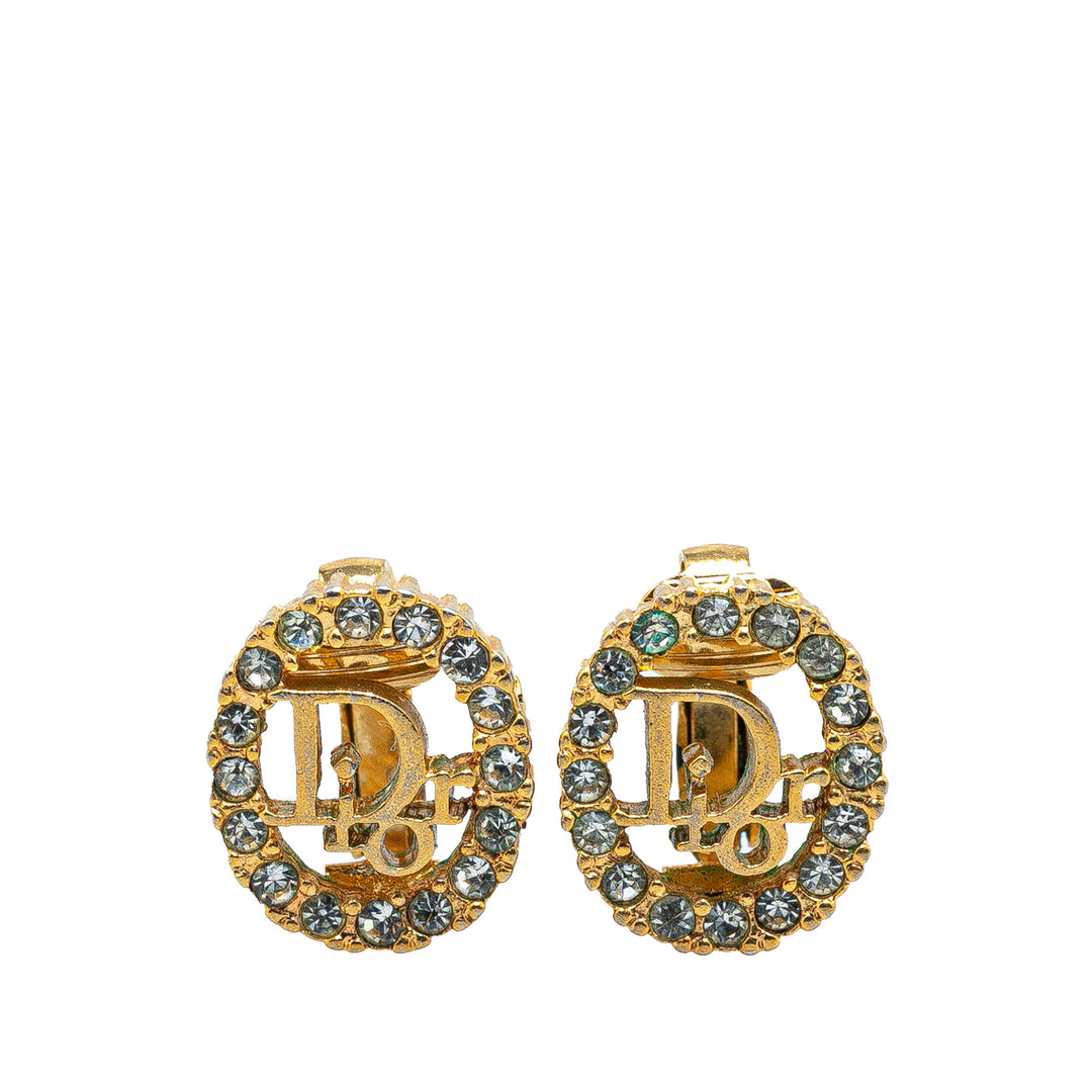 Gold Plated Rhinestone Logo Clip On Earrings Gold - Gaby Paris