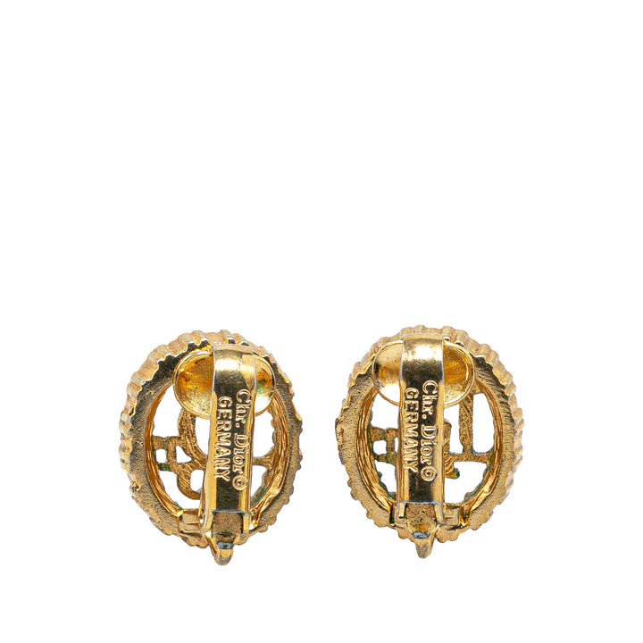 Gold Plated Rhinestone Logo Clip On Earrings Gold - Gaby Paris