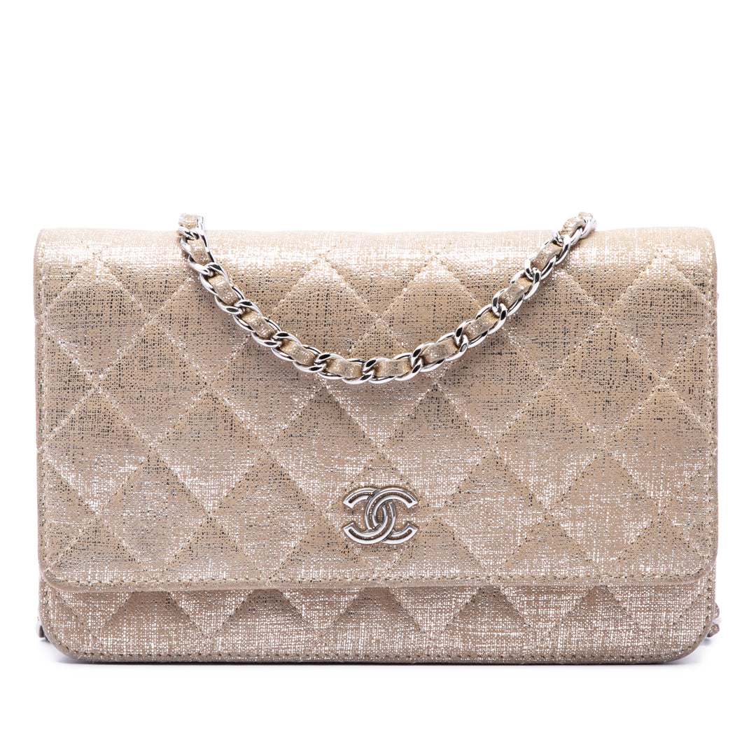Chanel CC Matelassé Metallic Fabric Wallet on Chain