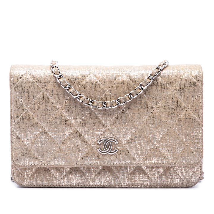 Chanel CC Matelassé Metallic Fabric Wallet on Chain
