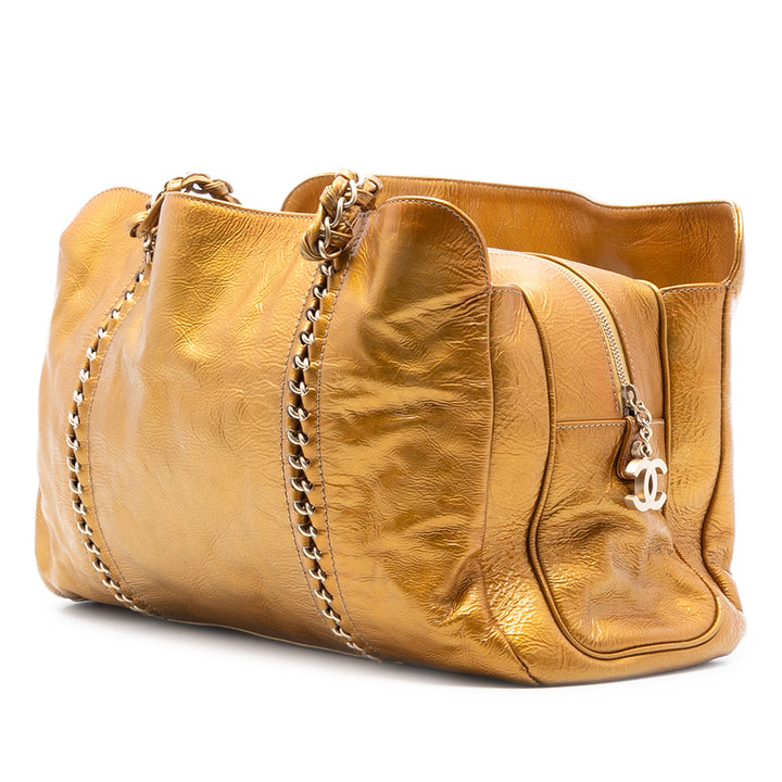 Chanel Metallic Cuir verni Luxe Ligne Cabas Sac
