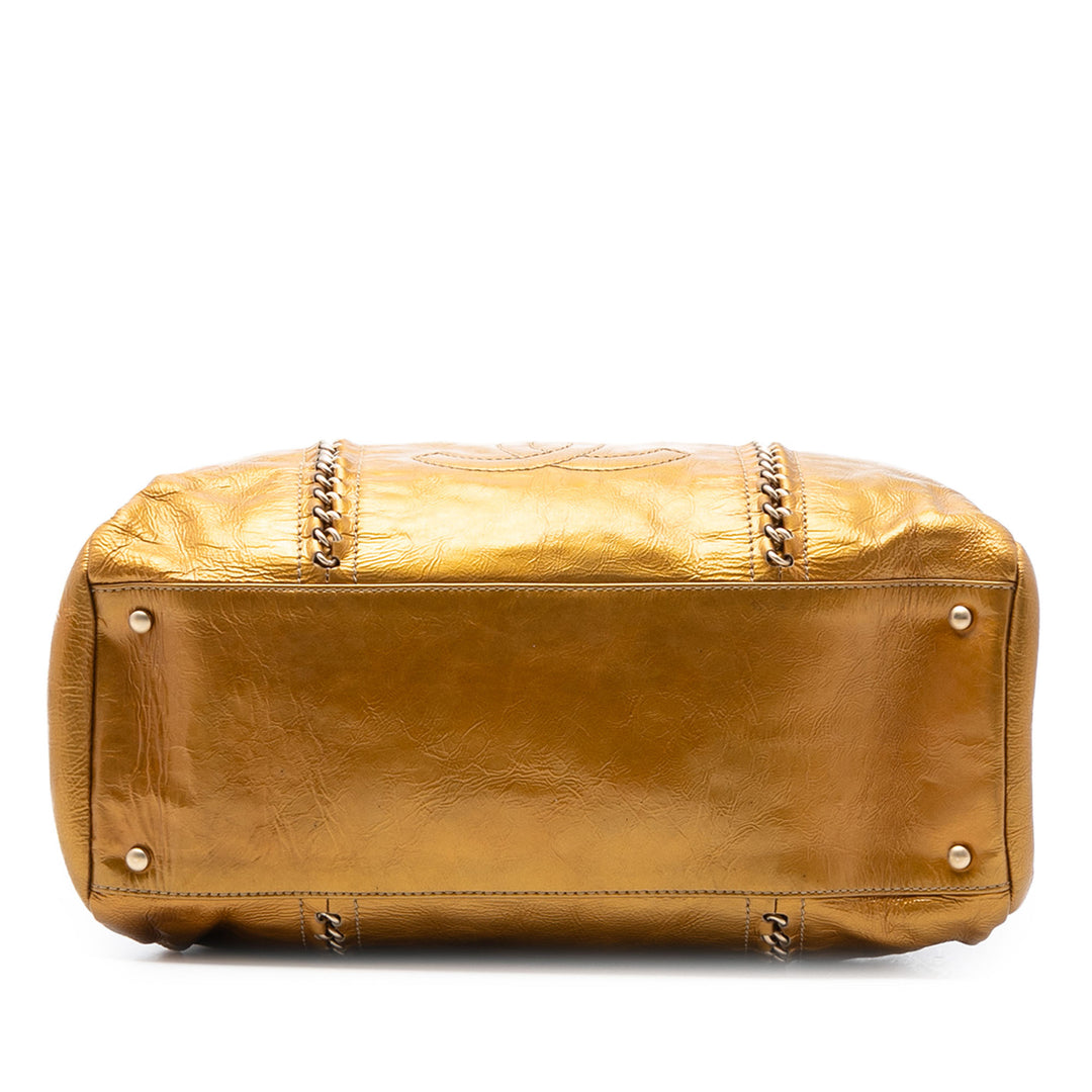 Chanel Metallic Cuir verni Luxe Ligne Cabas Sac