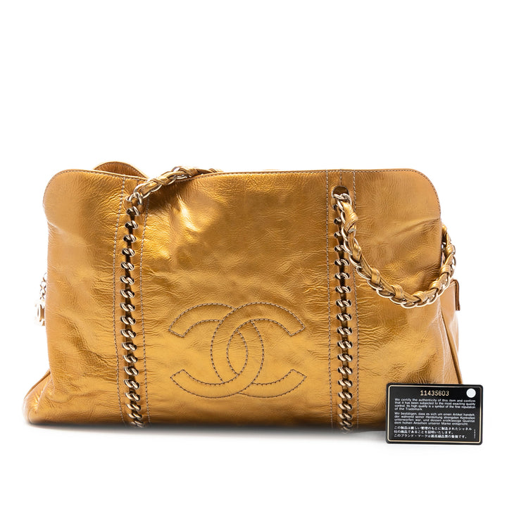 Chanel Metallic Cuir verni Luxe Ligne Cabas Sac