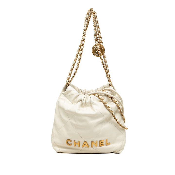 Chanel brillant 22 Hobo Mini Cuir de veau Blanc – vue principale – GABY PARIS