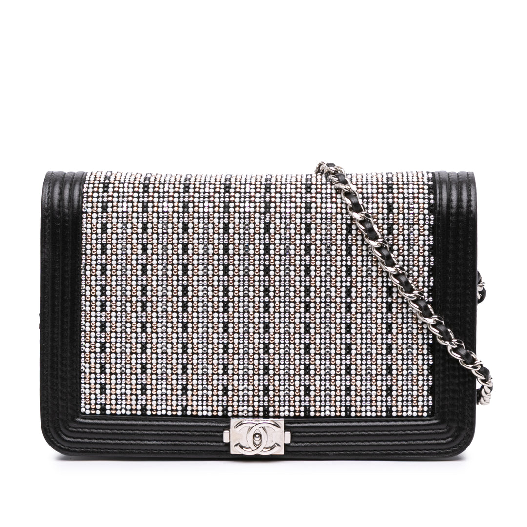 Chanel Cuir d’agneau Crystal Studded Boy Wallet on Chain Noir – GABY PARIS Authentique