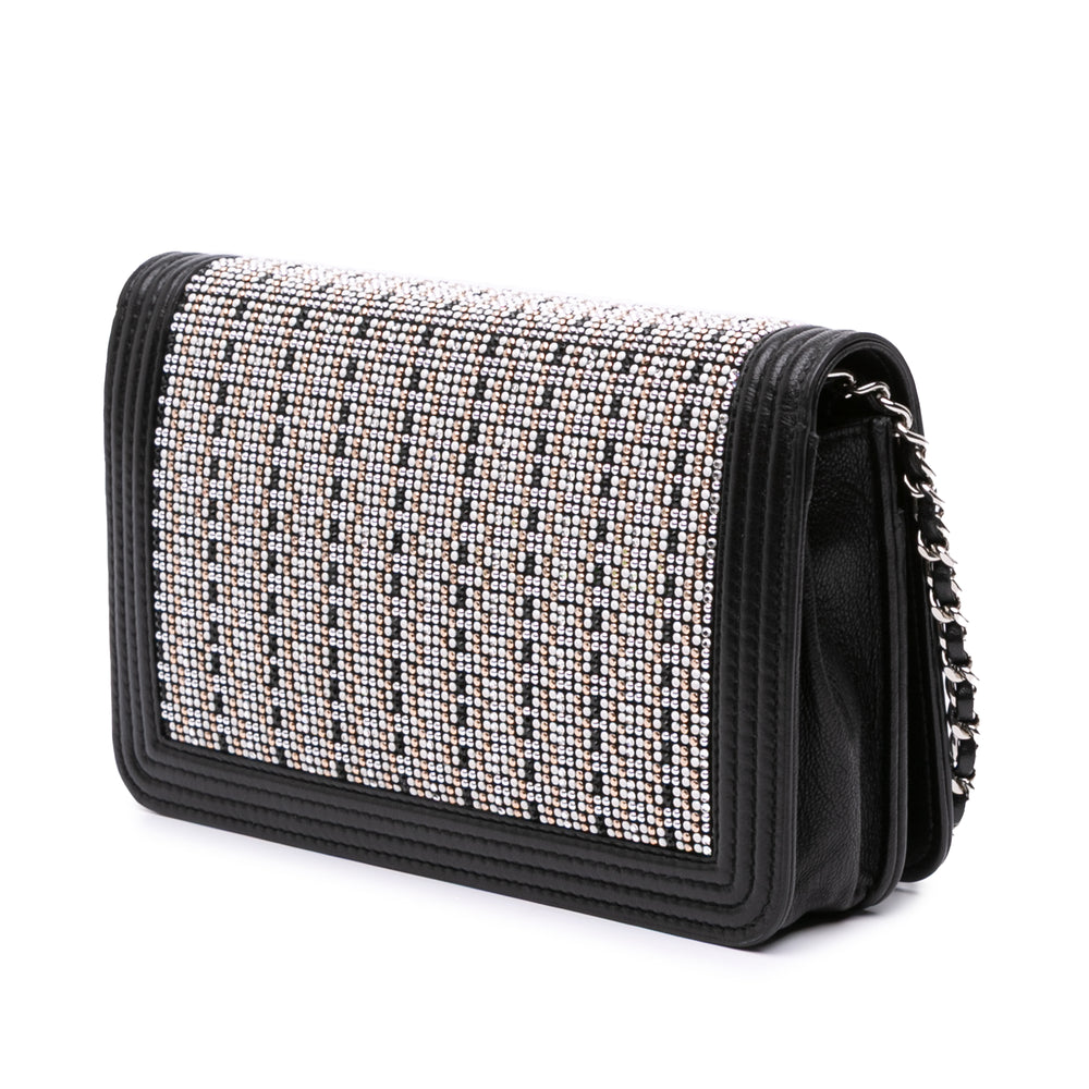 Chanel Cuir d’agneau Crystal Studded Boy Wallet on Chain Noir – GABY PARIS Authentique
