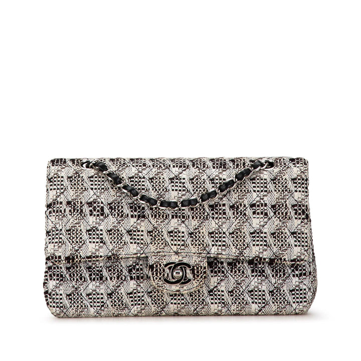 Medium Classic Tweed Double Flap White - Gaby Paris