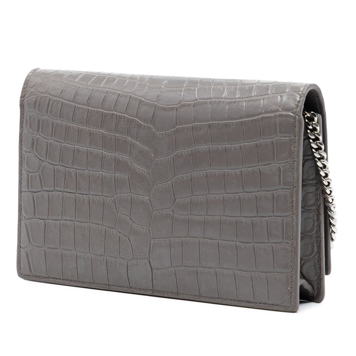 Saint Laurent Croc embossé Cuir Monogram Kate Pompon Wallet on Chain