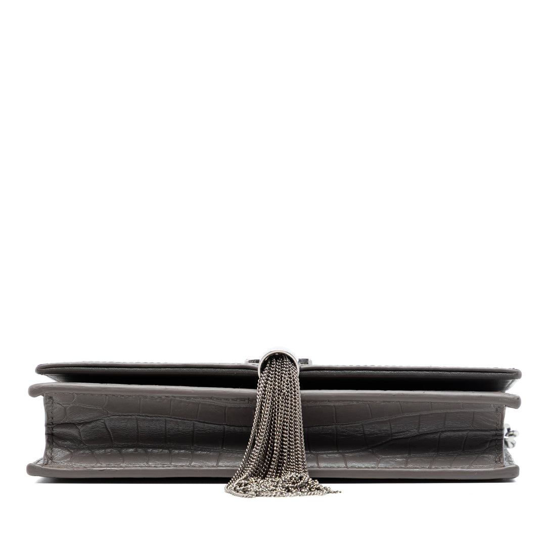 Saint Laurent Croc embossé Cuir Monogram Kate Pompon Wallet on Chain