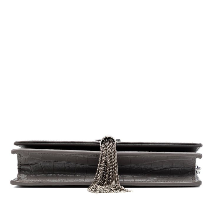 Saint Laurent Croc embossé Cuir Monogram Kate Pompon Wallet on Chain