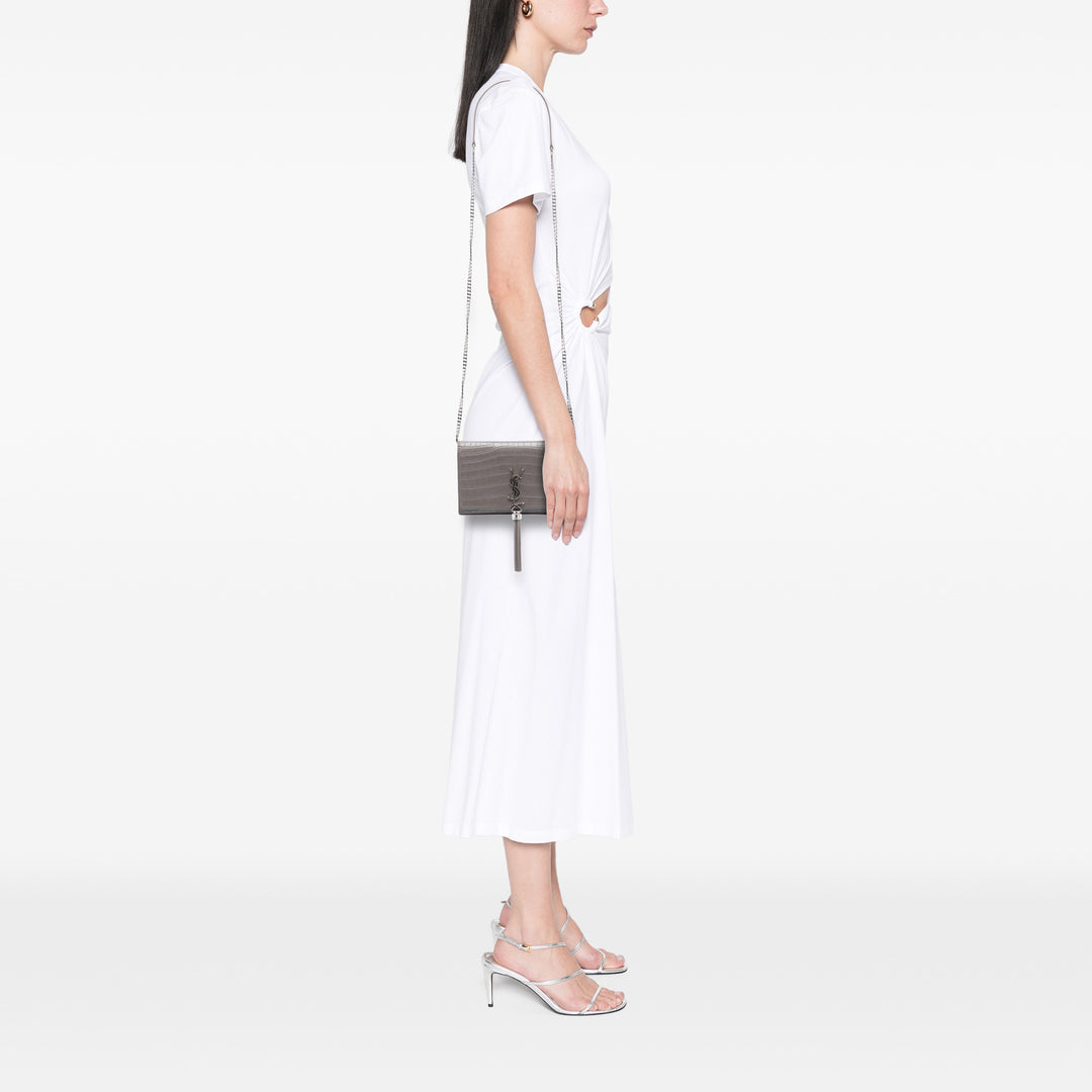 Saint Laurent Croc embossé Cuir Monogram Kate Pompon Wallet on Chain