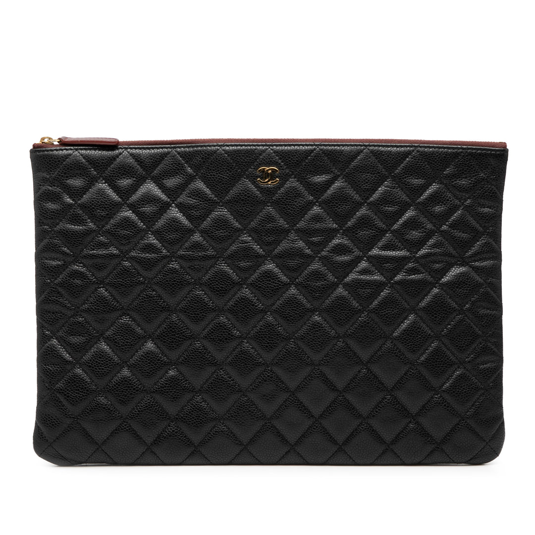 Chanel Matelassé Surpiqué Zippé Pochette Grand Cuir de veau