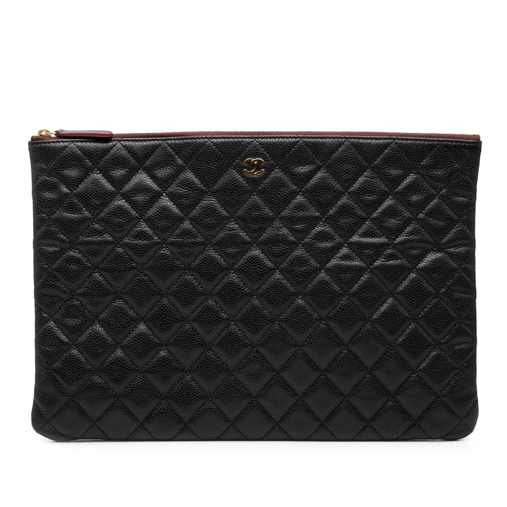 Chanel Matelassé Surpiqué Zippé Pochette Grand Cuir de veau
