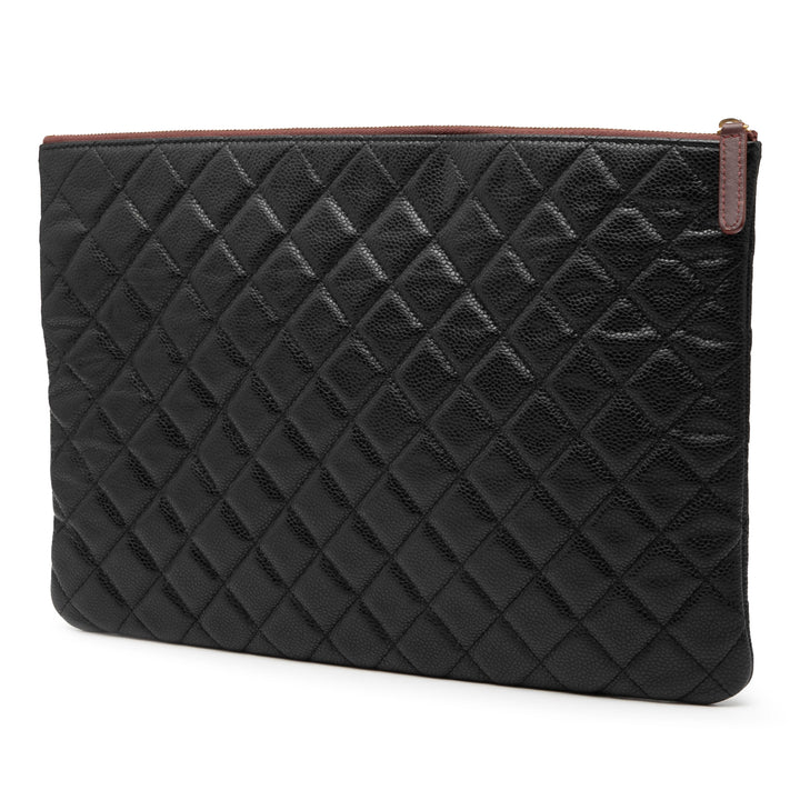 Chanel Matelassé Surpiqué Zippé Pochette Grand Cuir de veau