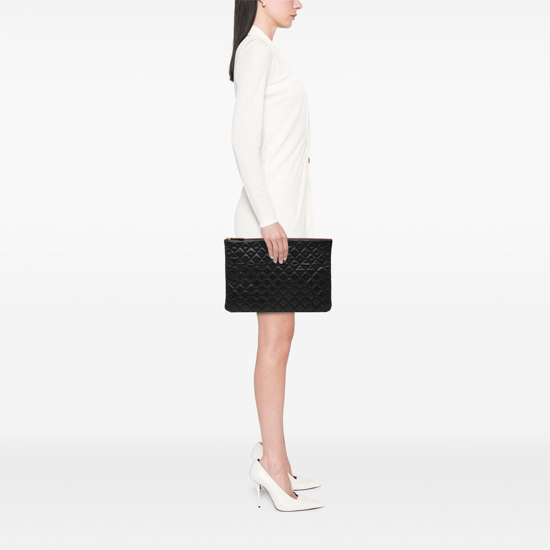 Chanel Matelassé Surpiqué Zippé Pochette Grand Cuir de veau