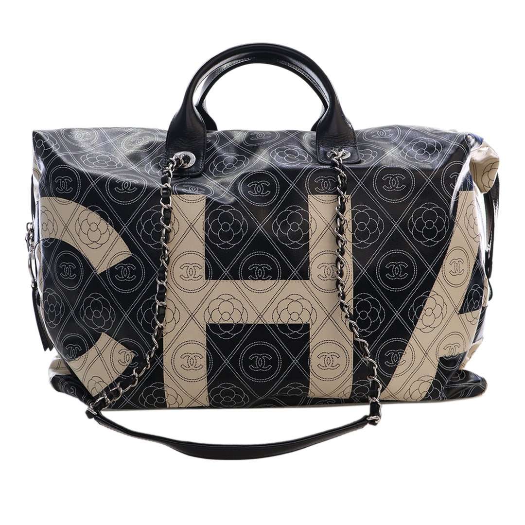 Chanel Camellia Logo Sac bowling Grand Toile enduite