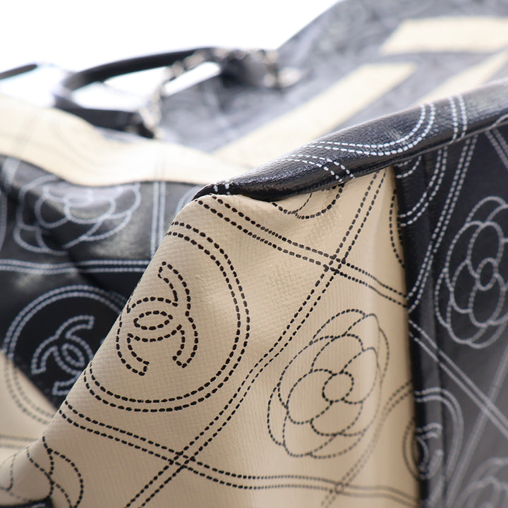 Chanel Camellia Logo Sac bowling Grand Toile enduite