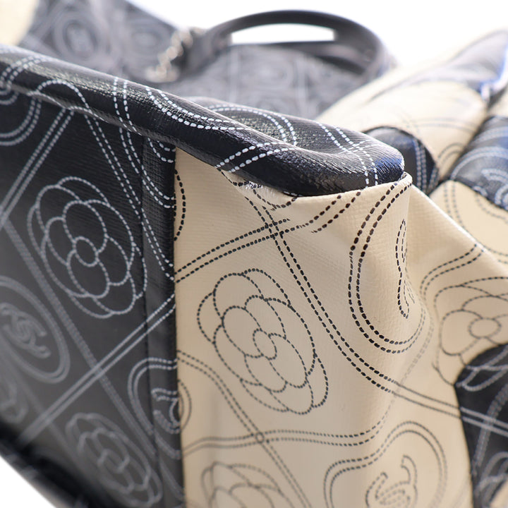 Chanel Camellia Logo Sac bowling Grand Toile enduite