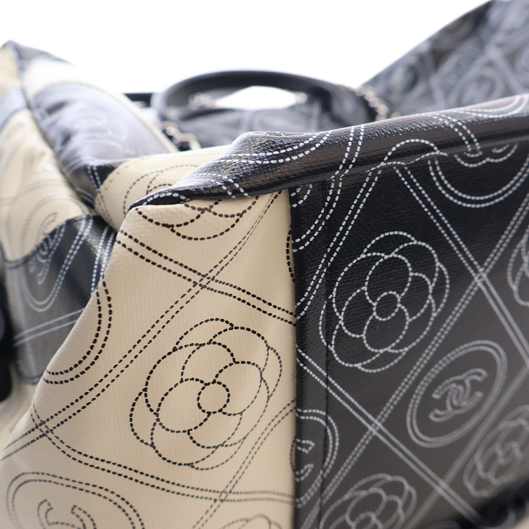 Chanel Camellia Logo Sac bowling Grand Toile enduite