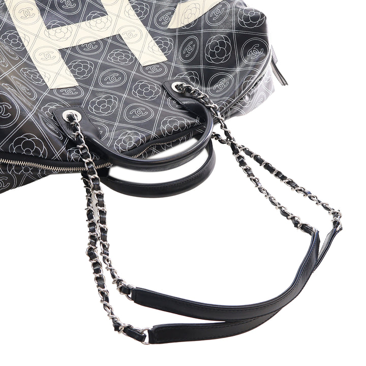 Chanel Camellia Logo Sac bowling Grand Toile enduite