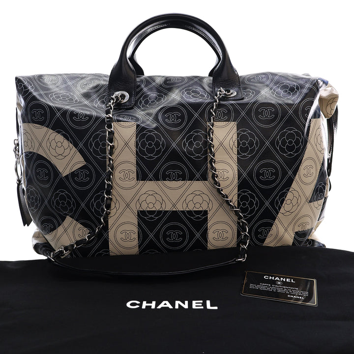 Chanel Camellia Logo Sac bowling Grand Toile enduite