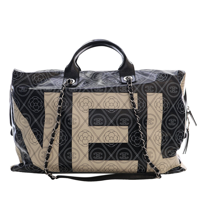 Chanel Camellia Logo Sac bowling Grand Toile enduite