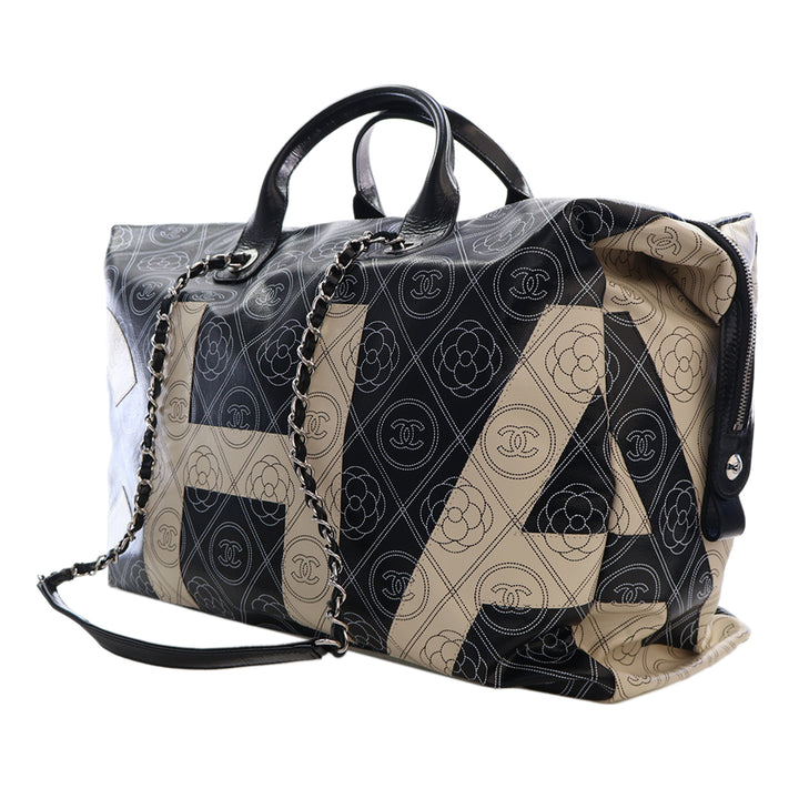 Chanel Camellia Logo Sac bowling Grand Toile enduite
