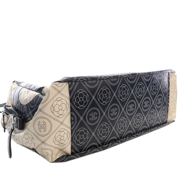 Chanel Camellia Logo Sac bowling Grand Toile enduite