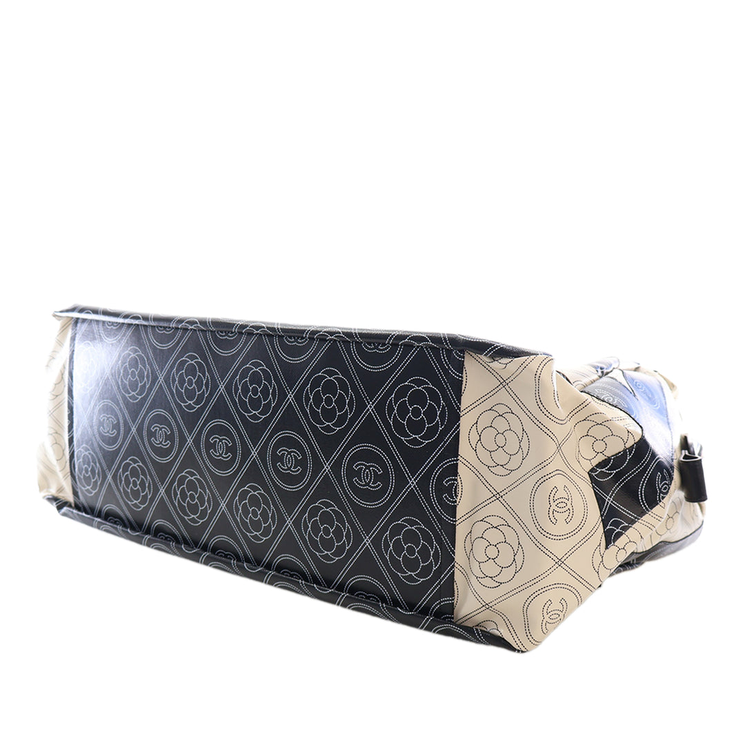 Chanel Camellia Logo Sac bowling Grand Toile enduite