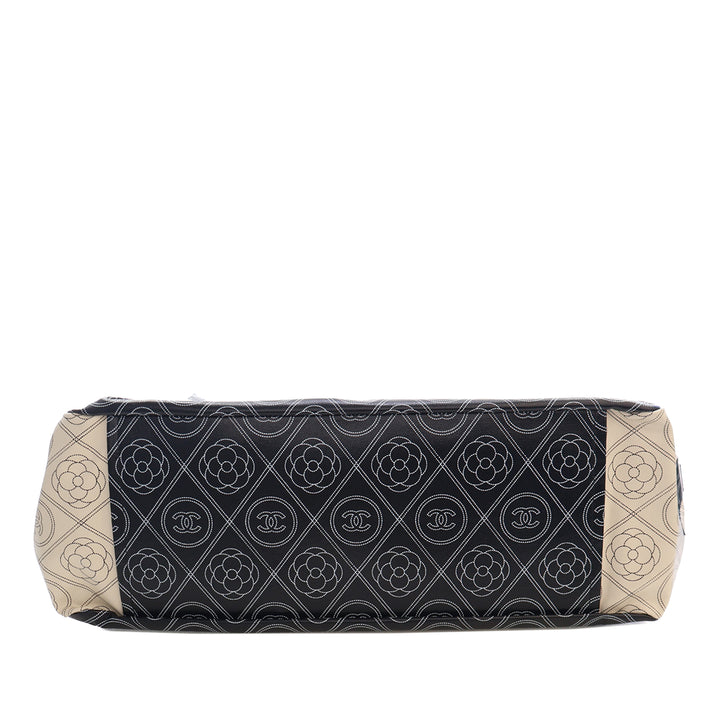 Chanel Camellia Logo Sac bowling Grand Toile enduite
