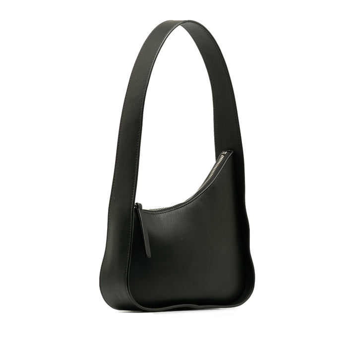 Leather Half Moon Shoulder Bag Black - Gaby Paris