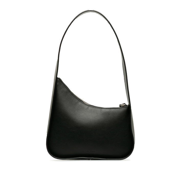 Leather Half Moon Shoulder Bag Black - Gaby Paris