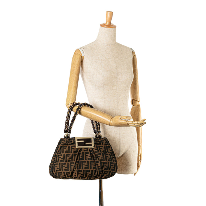 Small Zucca Canvas Mia Chain Tote Brown - Gaby Paris