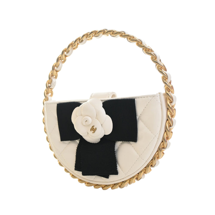 Chanel Mini Cuir d’agneau Rond Camellia Pochette