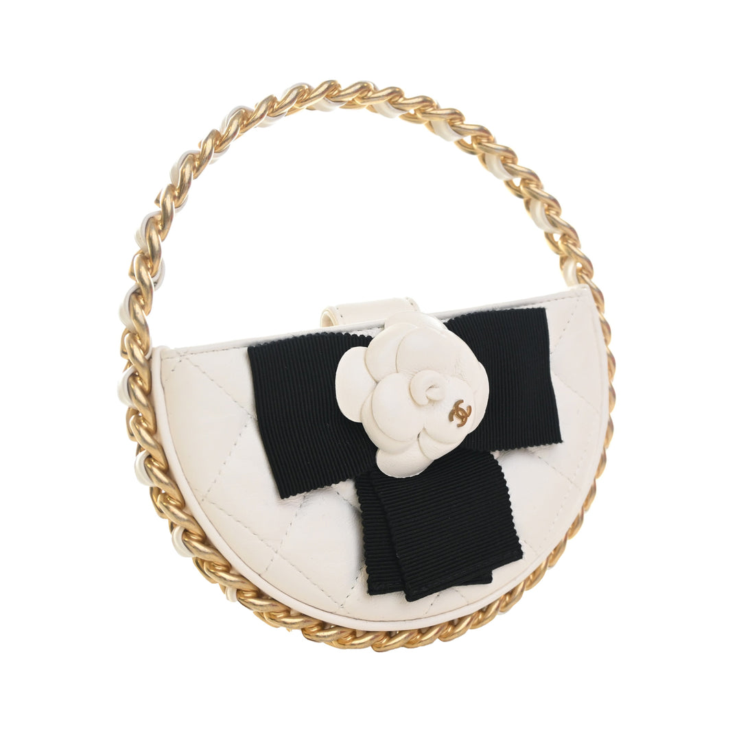Chanel Mini Cuir d’agneau Rond Camellia Pochette