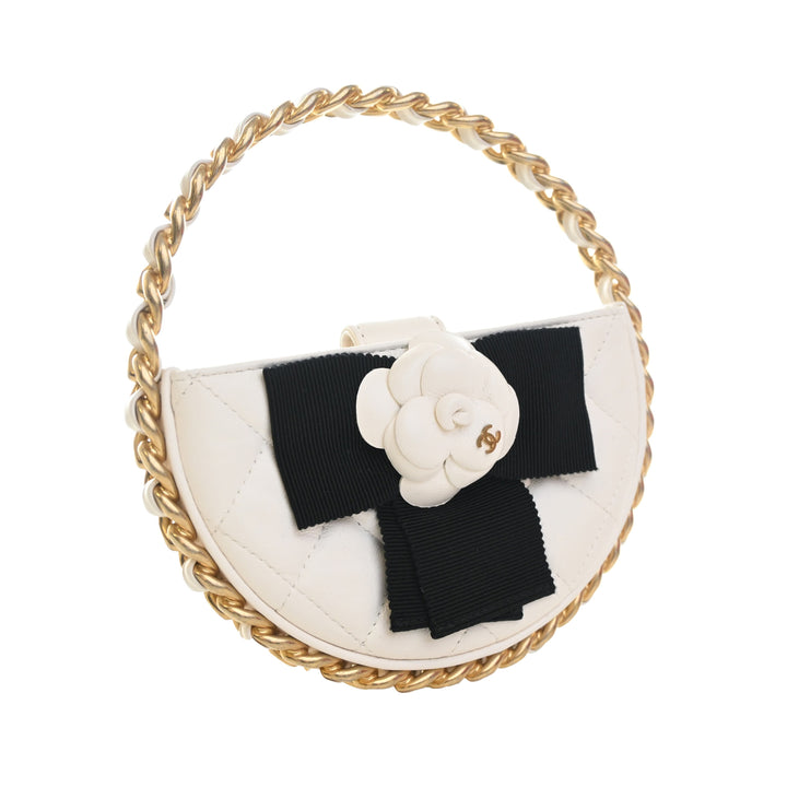 Chanel Mini Cuir d’agneau Rond Camellia Pochette