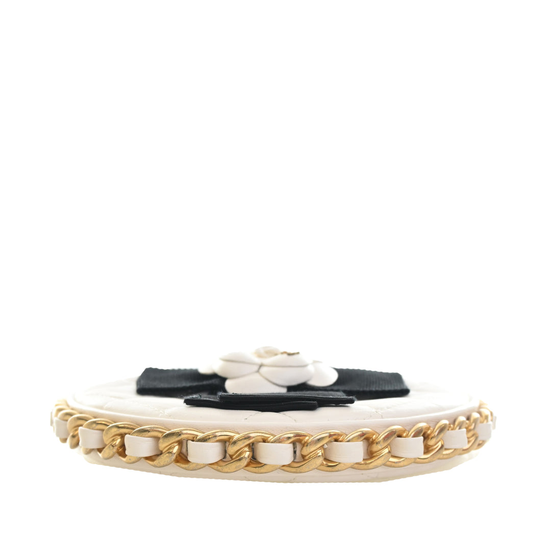 Chanel Mini Cuir d’agneau Rond Camellia Pochette