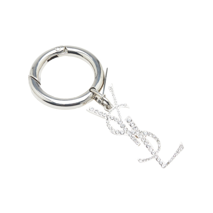 Saint Laurent Argenté Plated Rhinestones Logo Keychain Argenté