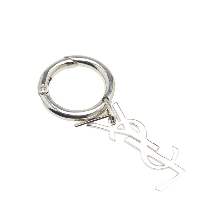 Saint Laurent Argenté Plated Rhinestones Logo Keychain Argenté