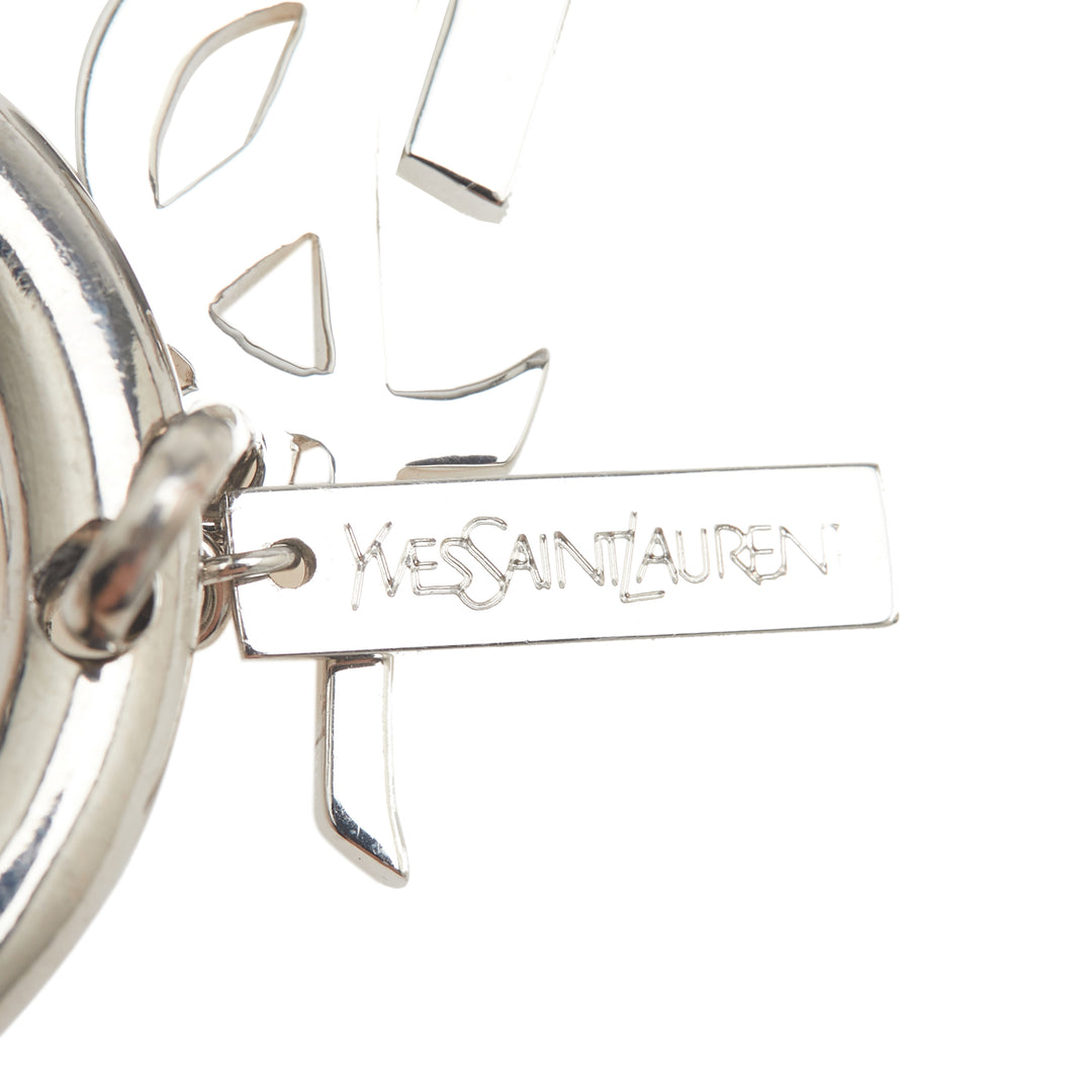 Saint Laurent Argenté Plated Rhinestones Logo Keychain Argenté