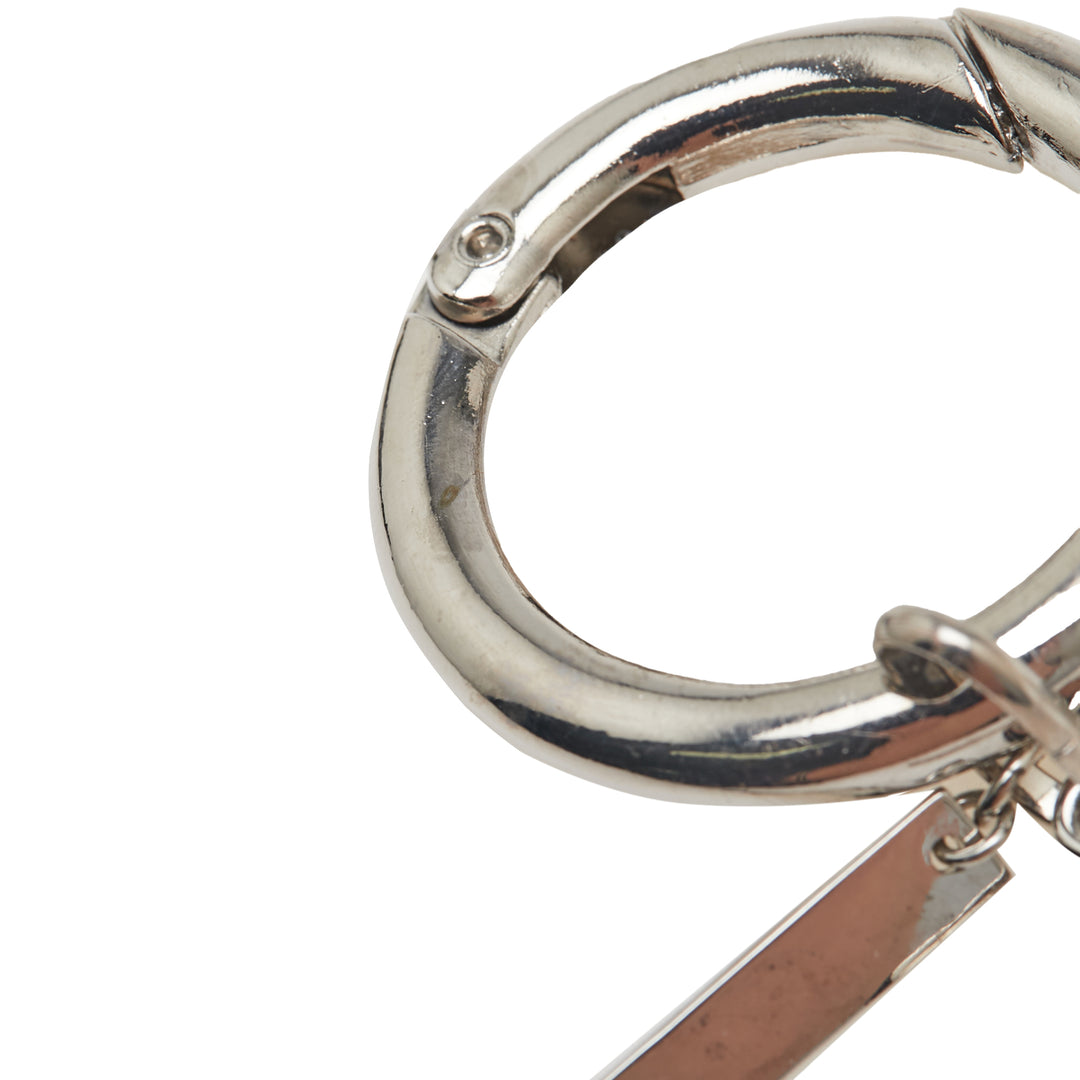Saint Laurent Argenté Plated Rhinestones Logo Keychain Argenté