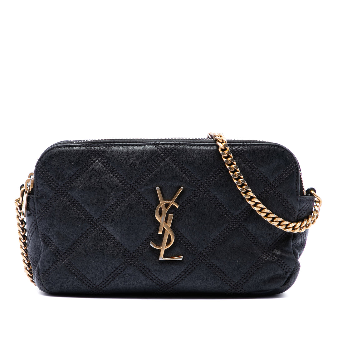 Saint Laurent Mini Matelassé Cuir d’agneau Becky Double Zip Sac porté croisé