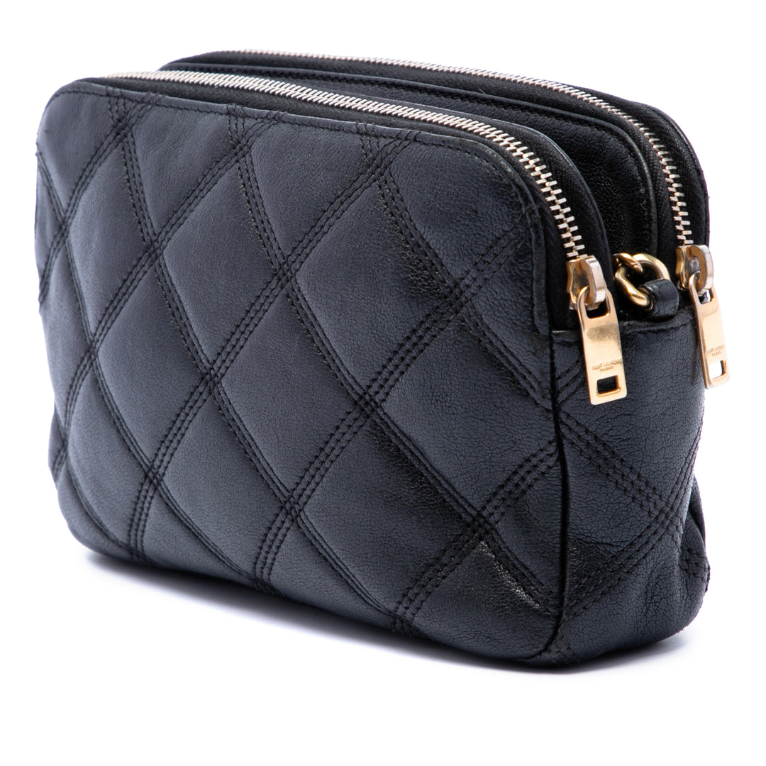 Saint Laurent Mini Matelassé Cuir d’agneau Becky Double Zip Sac porté croisé