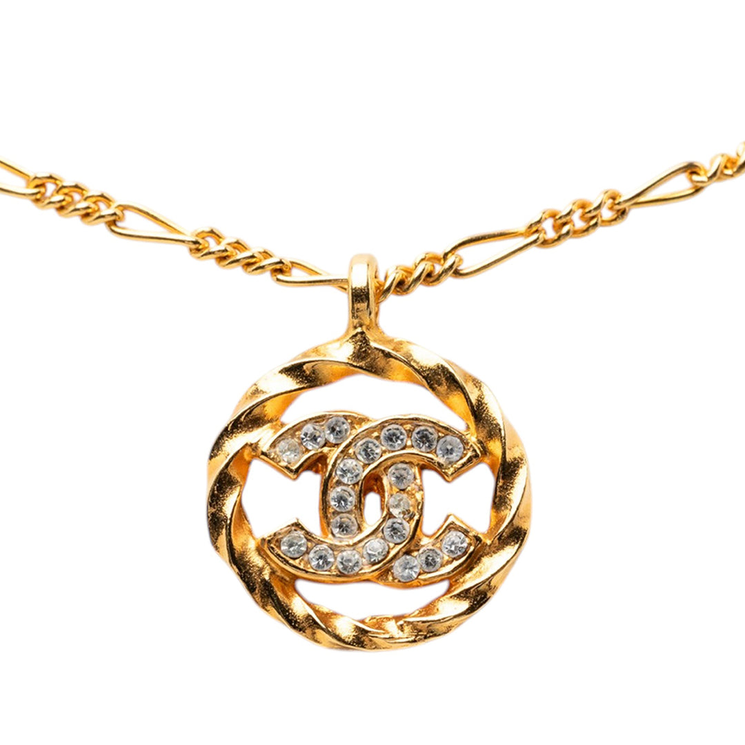 Chanel CC plaqué Strass Pendant Collier Métal