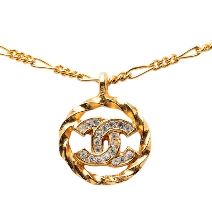 Chanel CC plaqué Strass Pendant Collier Métal