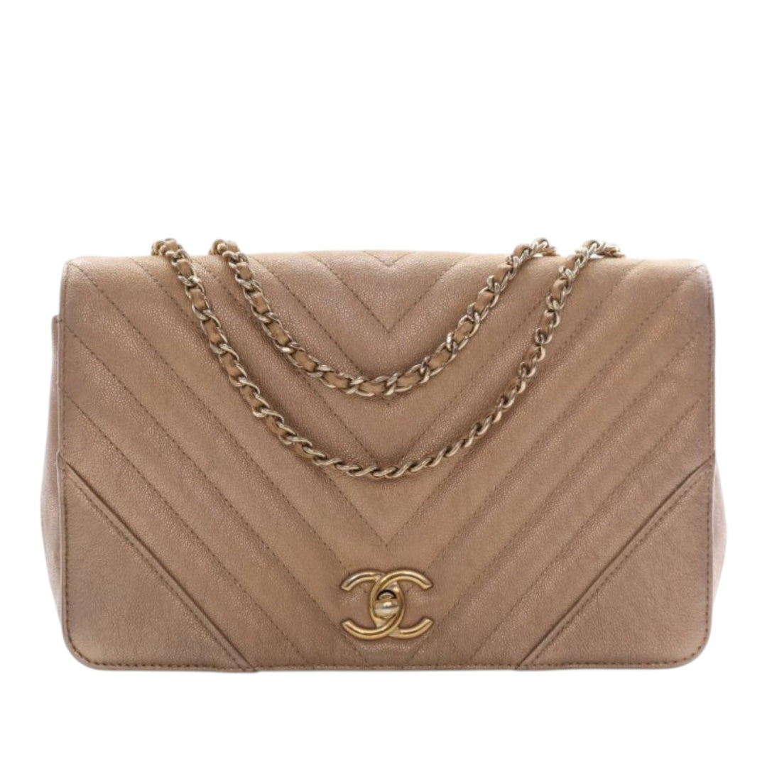 Chanel Chevron Irisé Statement à rabat Moyen Cuir caviar