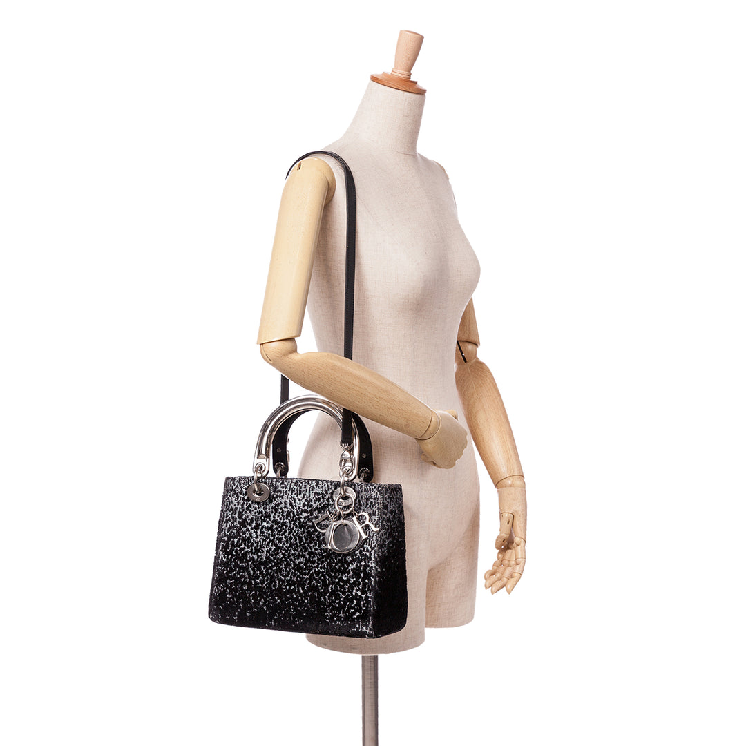 Medium Fabric Lame Lady Dior Black - Gaby Paris