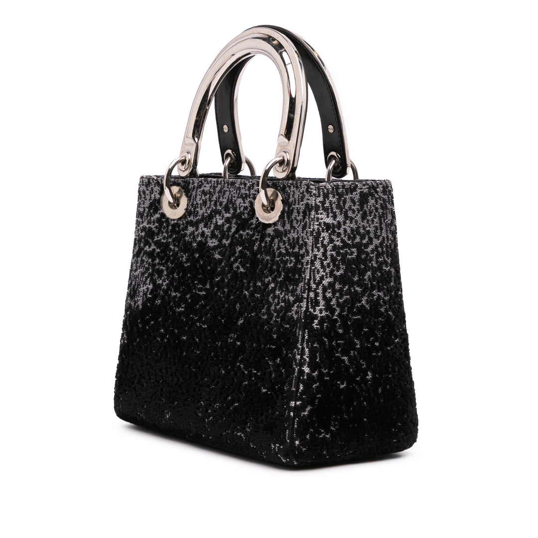 Medium Fabric Lame Lady Dior Black - Gaby Paris