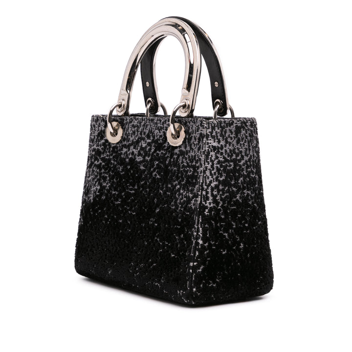 Medium Fabric Lame Lady Dior Black - Gaby Paris